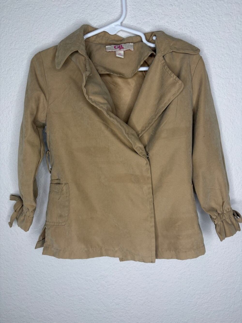 GB girls Tan Trench-Style Tie-Sleeve Jacket euc Size 3t